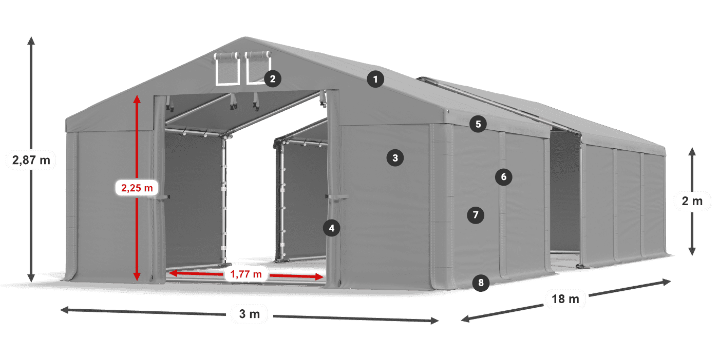Střecha: SD 560 PVC Stěny: FR 620 PVC legenda 2m