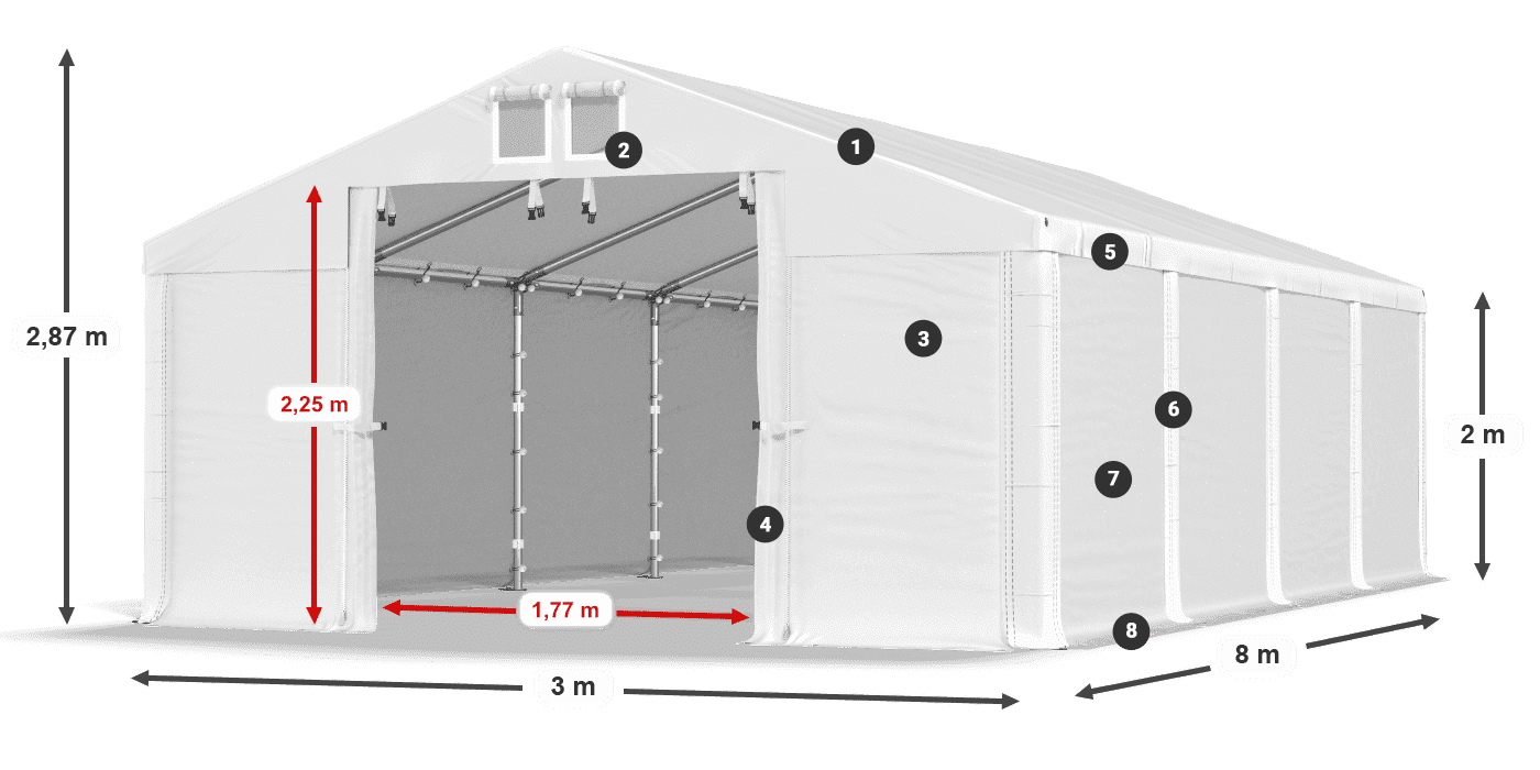 Střecha: SD 560 PVC Stěny: FR 620 PVC legenda 2m