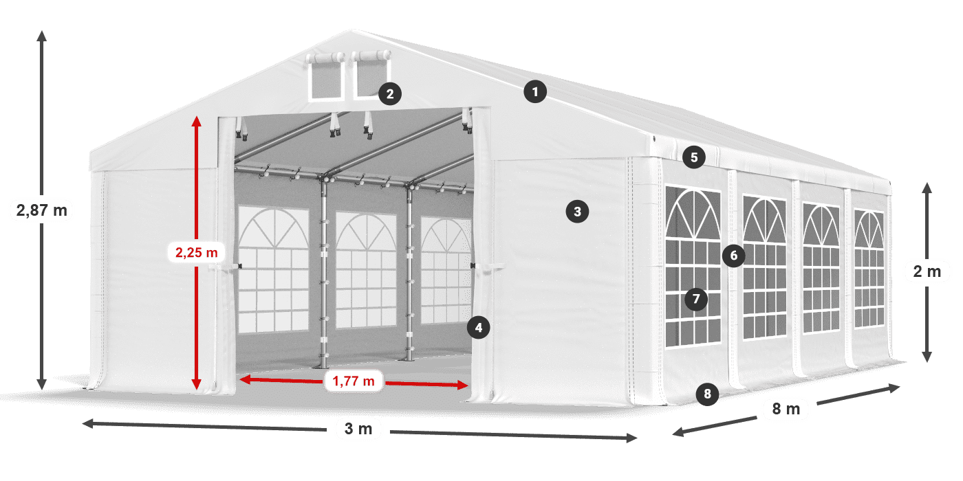 Střecha: SD 560 PVC Stěny: FR 620 PVC legenda 2m
