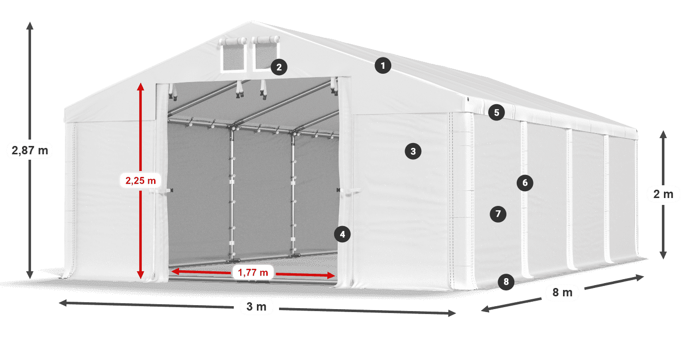 Střecha: SD 560 PVC Stěny: MS 580 PVC legenda 2m