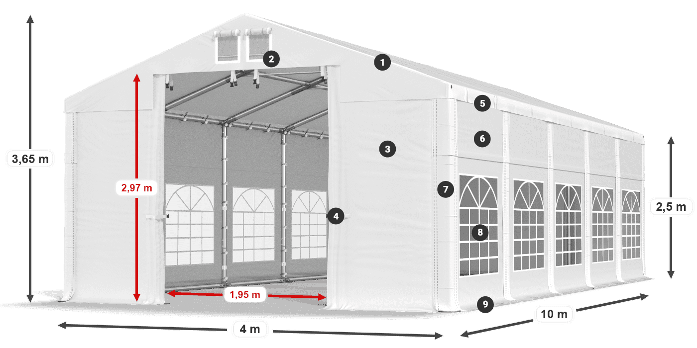 Střecha: FR 620 PVC Stěny: SD 500 PVC 2,5 m legenda