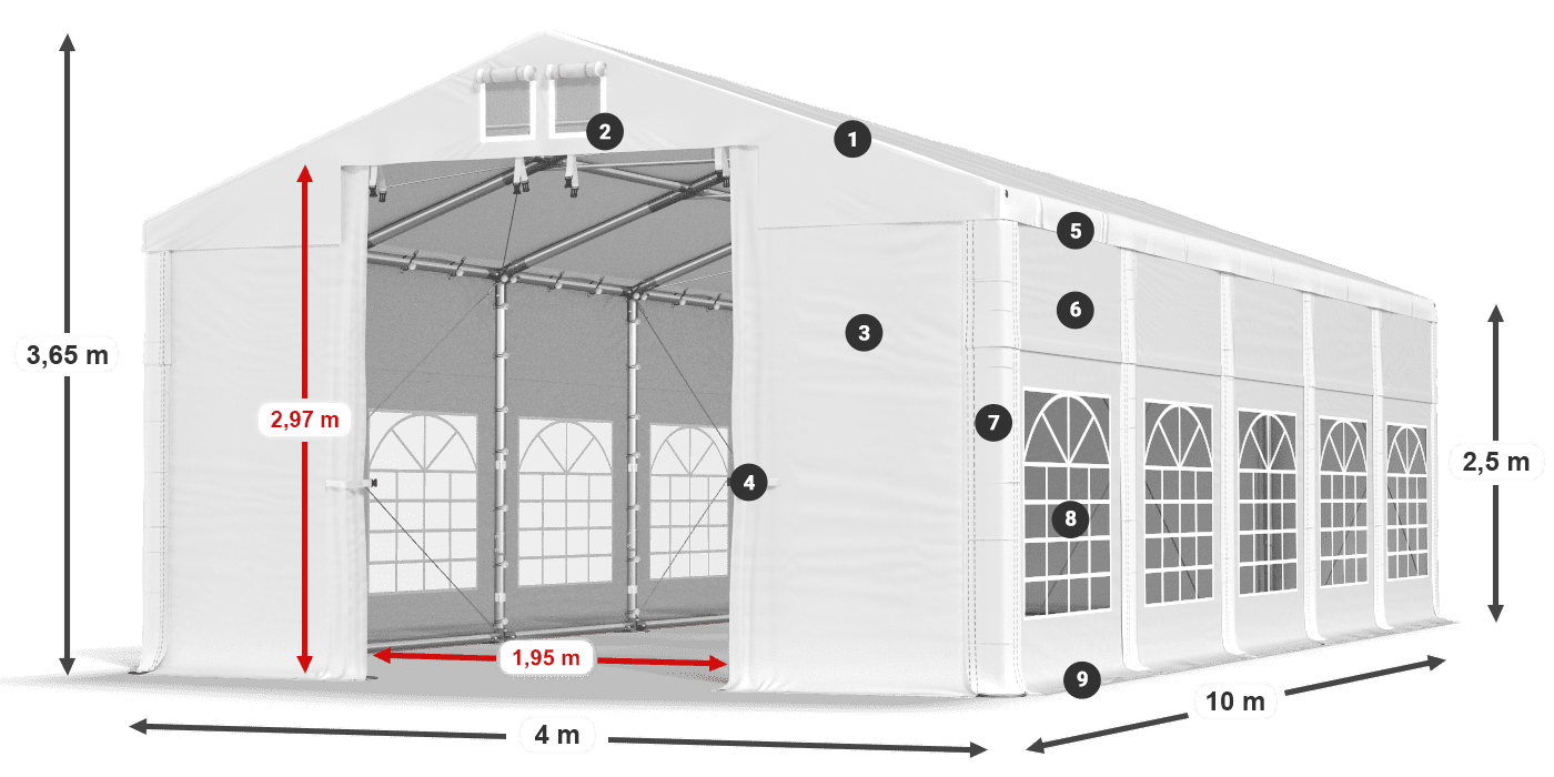 Střecha: FR 620 PVC Stěny: SD 500 PVC 2,5 m legenda