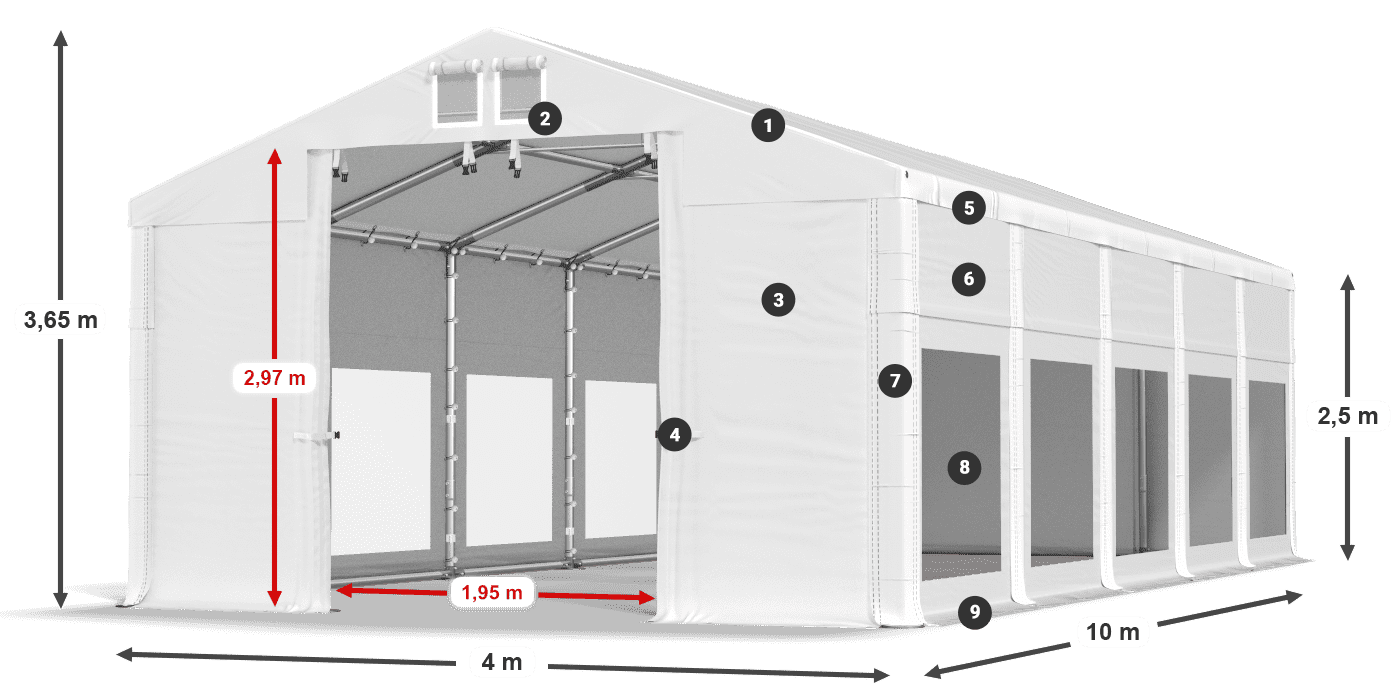 Střecha: MS 580 PVC Stěny: MS 580 PVC 2,5 m legenda