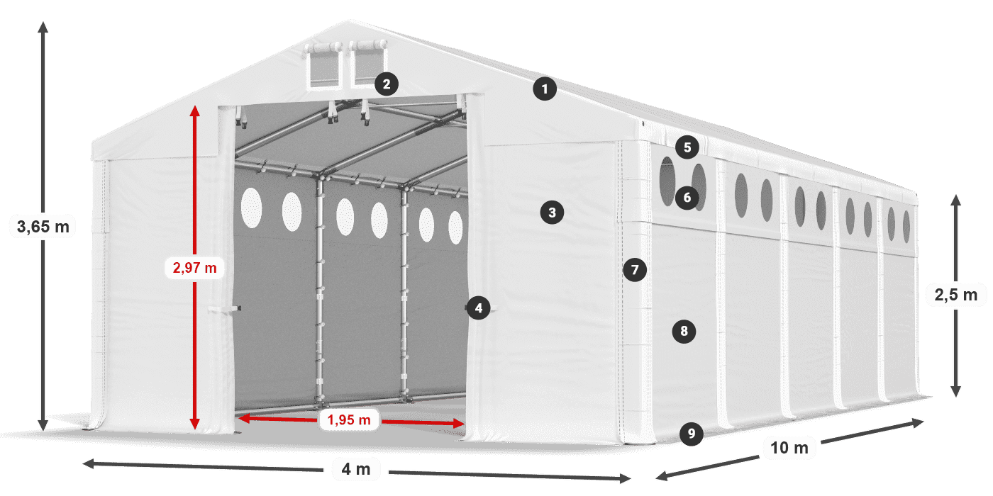 Střecha: MS 580 PVC Stěny: SD O 500 PVC 2,5 m legenda