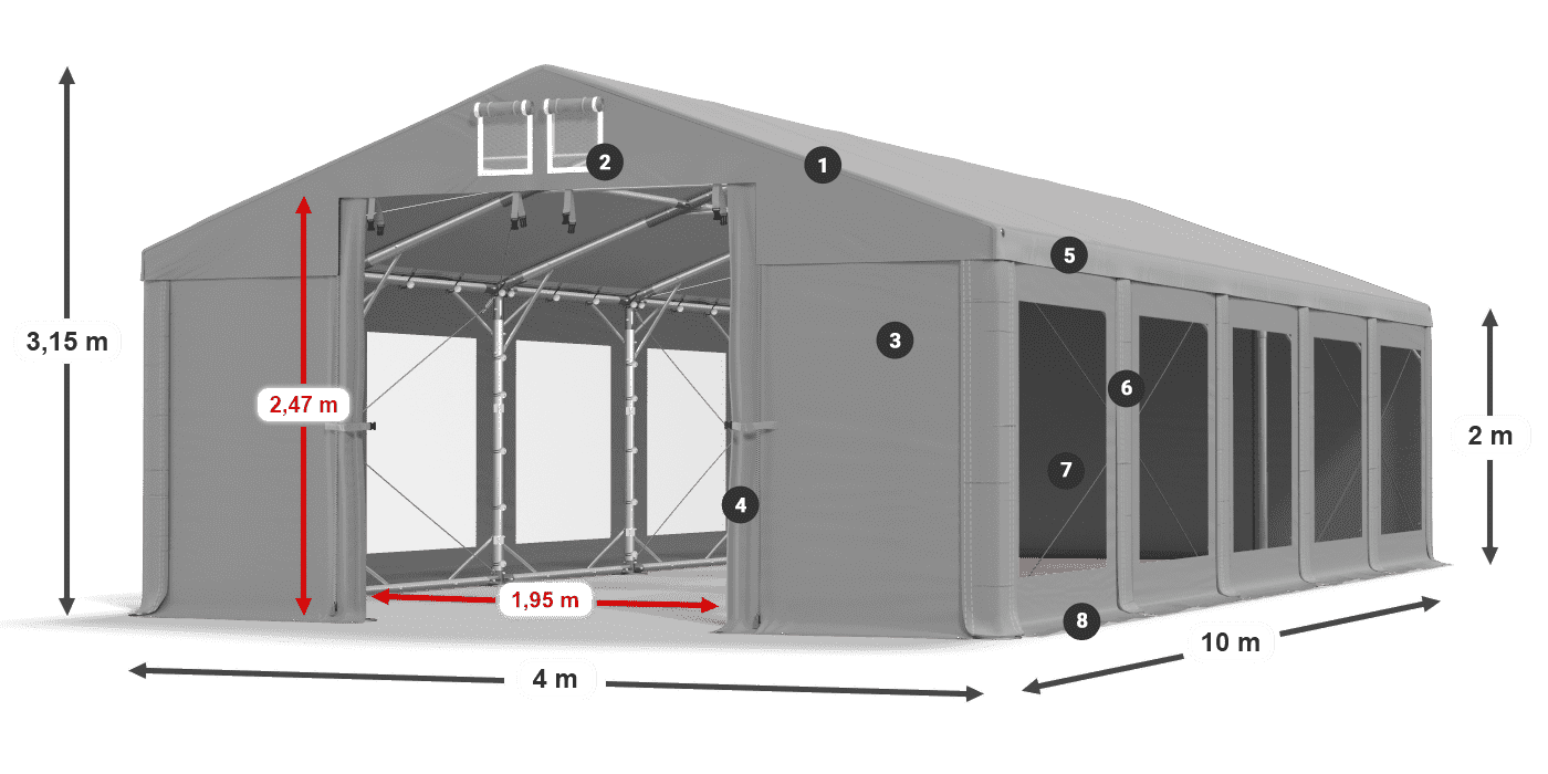 Střecha: FR 620 PVC Stěny: MS 580 PVC 2m legenda