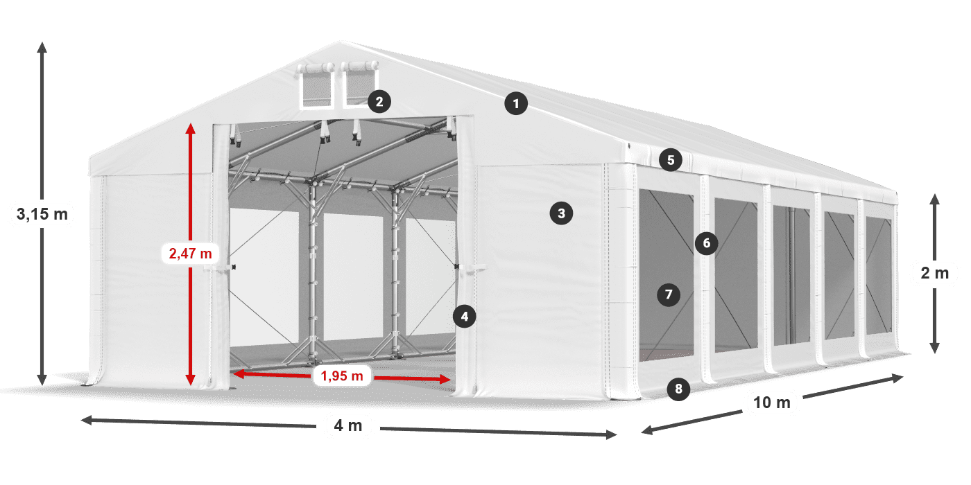 Střecha: FR 620 PVC Stěny: MS 580 PVC 2m legenda
