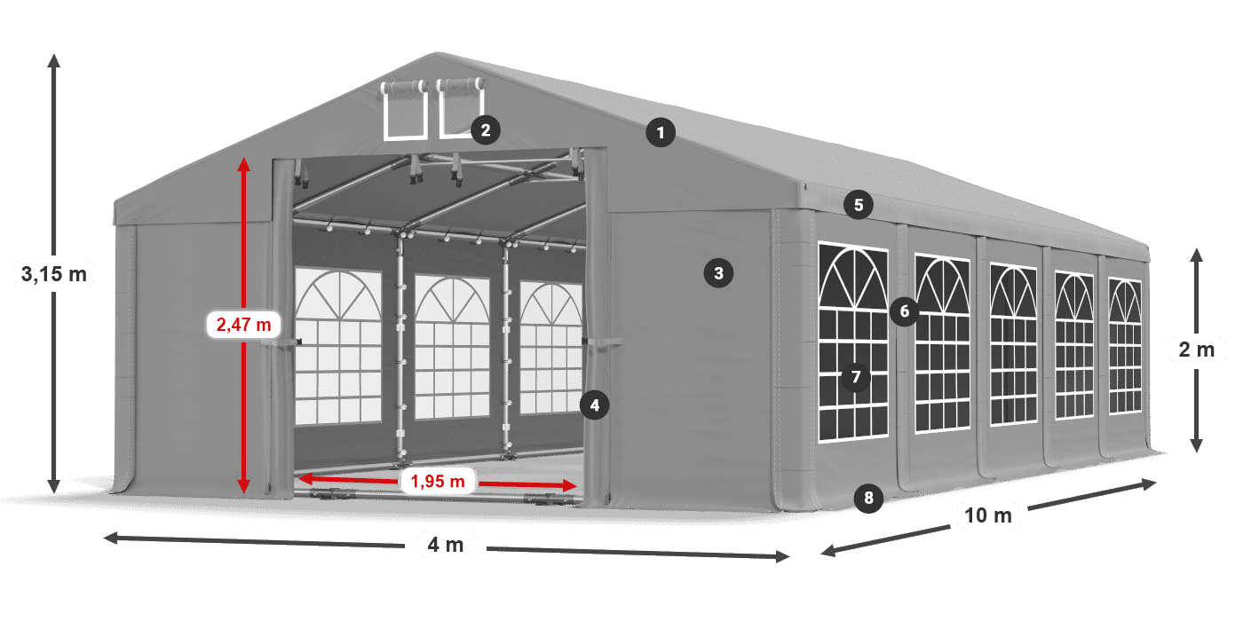 Střecha: FR 620 PVC Stěny: SD 500 PVC 2m legenda