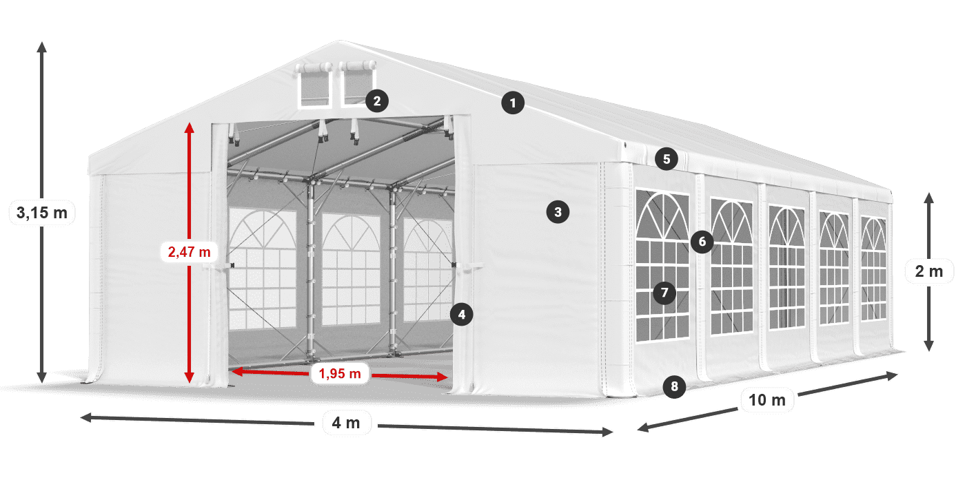 Střecha: MS 580 PVC Stěny: FR 620 PVC 2m legenda
