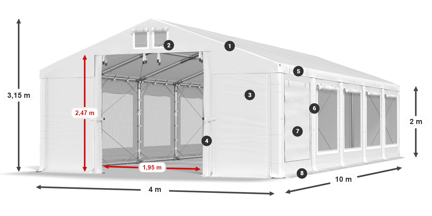 Střecha: MS 580 PVC Stěny: SD M 500 PVC 2m legenda