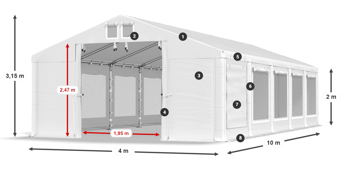 Střecha: MS 580 PVC Stěny: SD M 500 PVC 2m legenda