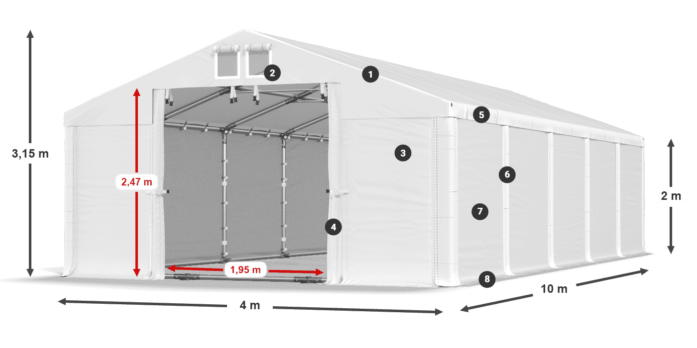 Střecha: MS 580 PVC Stěny: SD 500 PVC 2m legenda