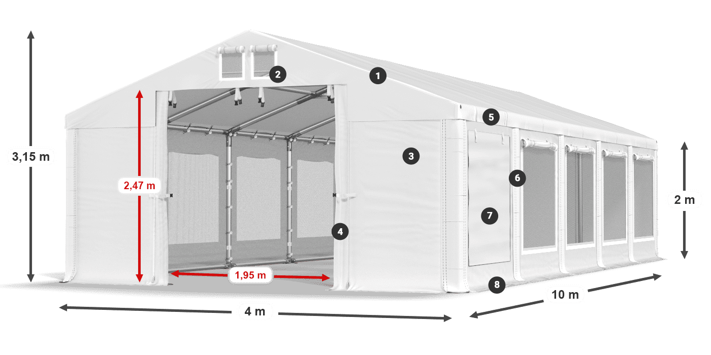 Střecha: MS 580 PVC Stěny: SD M 500 PVC 2m legenda