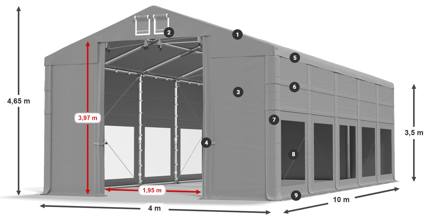 Střecha: FR 620 PVC Stěny: MS 580 PVC 3,5m legenda