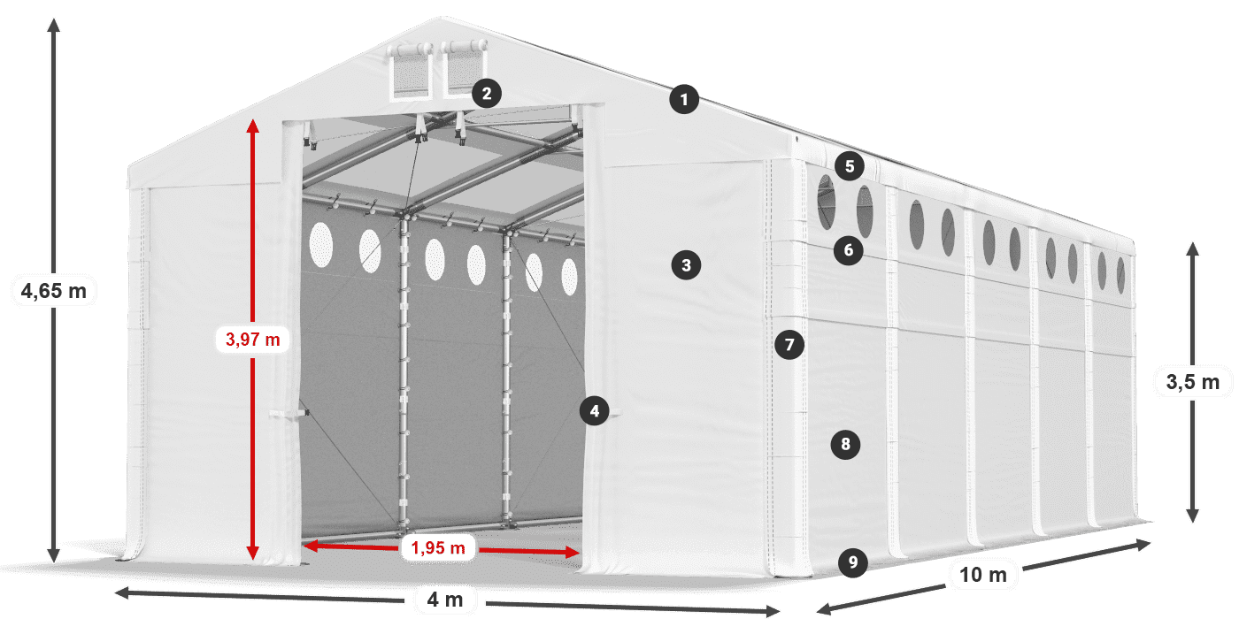 Střecha: MS T 580 PVC Stěny: FR O 620 PVC 3,5m legenda