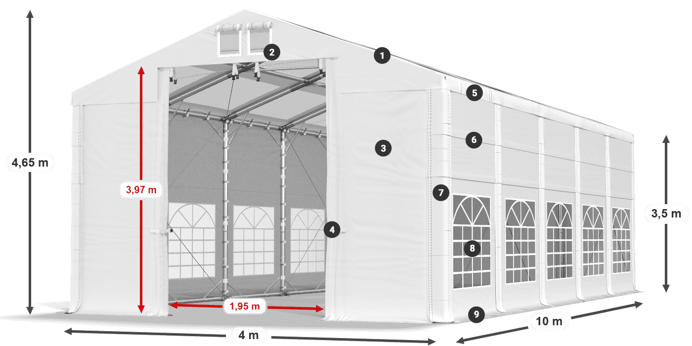 Střecha: MS T 580 PVC Stěny: SD 500 I PVC 3,5m legenda