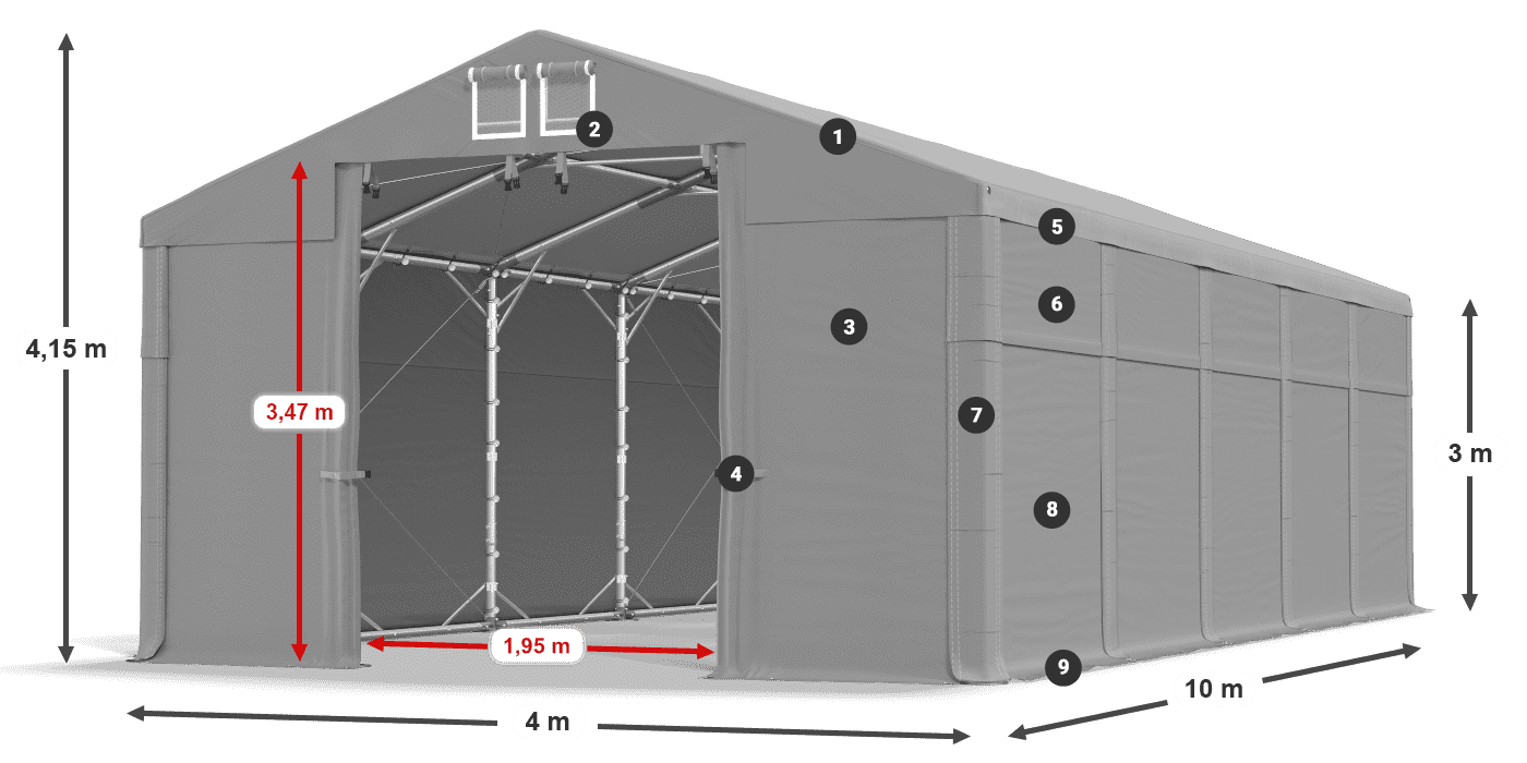 Střecha: FR 620 PVC Stěny: SD 500 PVC 3m legenda