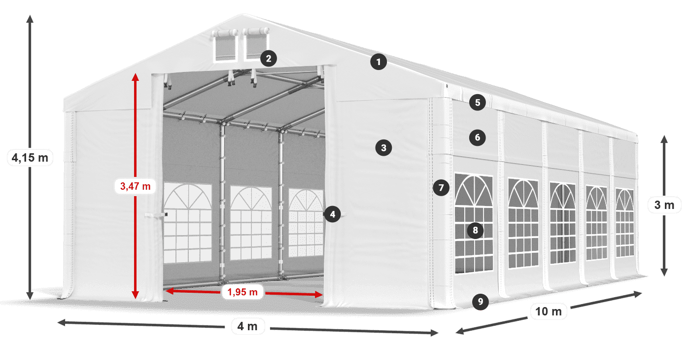Střecha: FR 620 PVC Stěny: SD 500 PVC 3m legenda