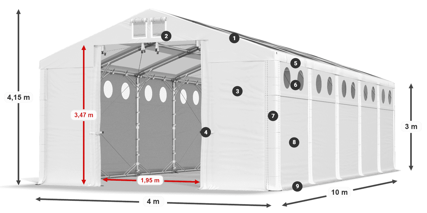 Střecha: MS T 580 PVC Stěny: FR O 620 PVC 3m legenda
