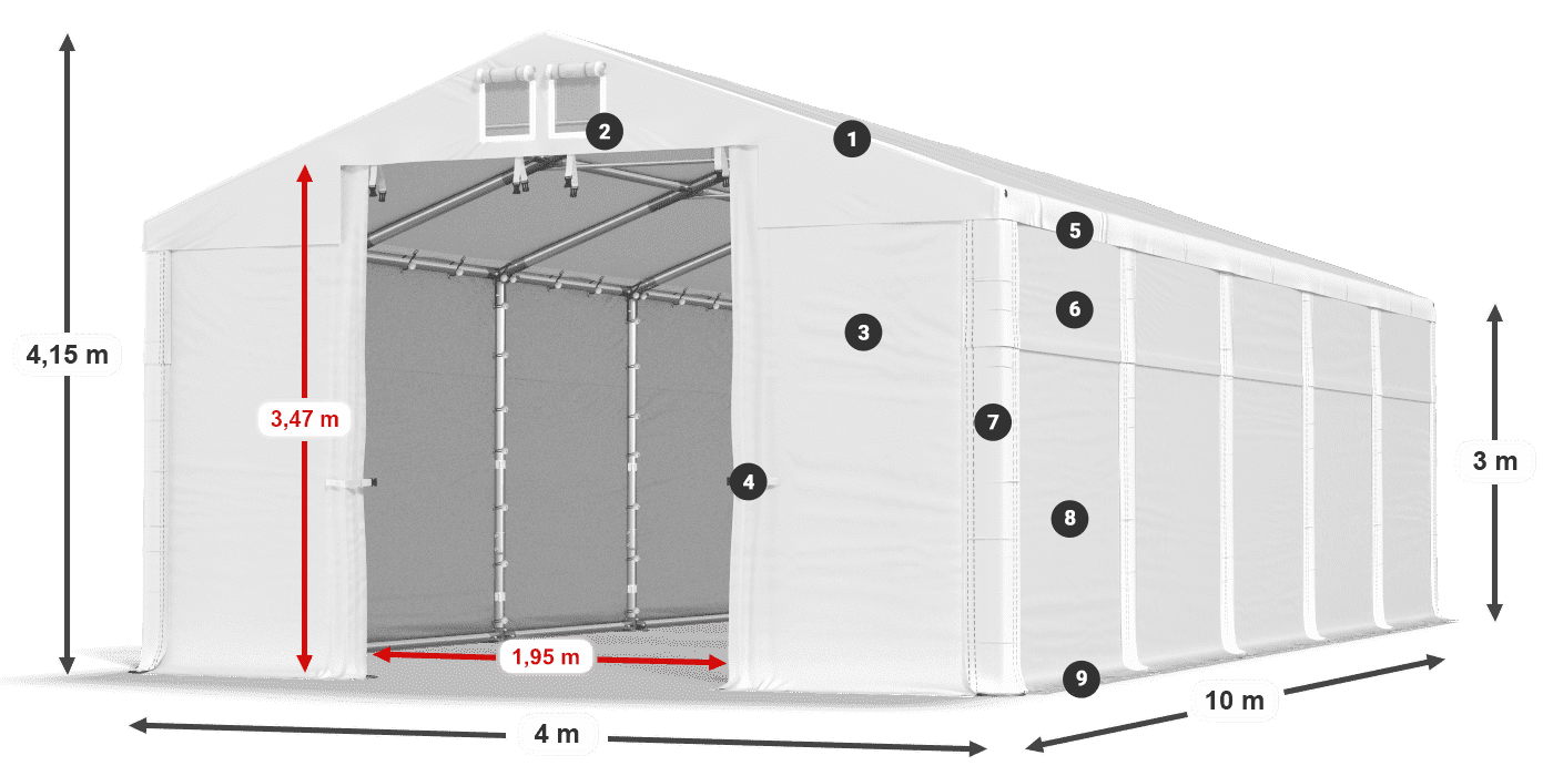 Střecha: MS 580 PVC Stěny: FR 620 PVC  3m legenda