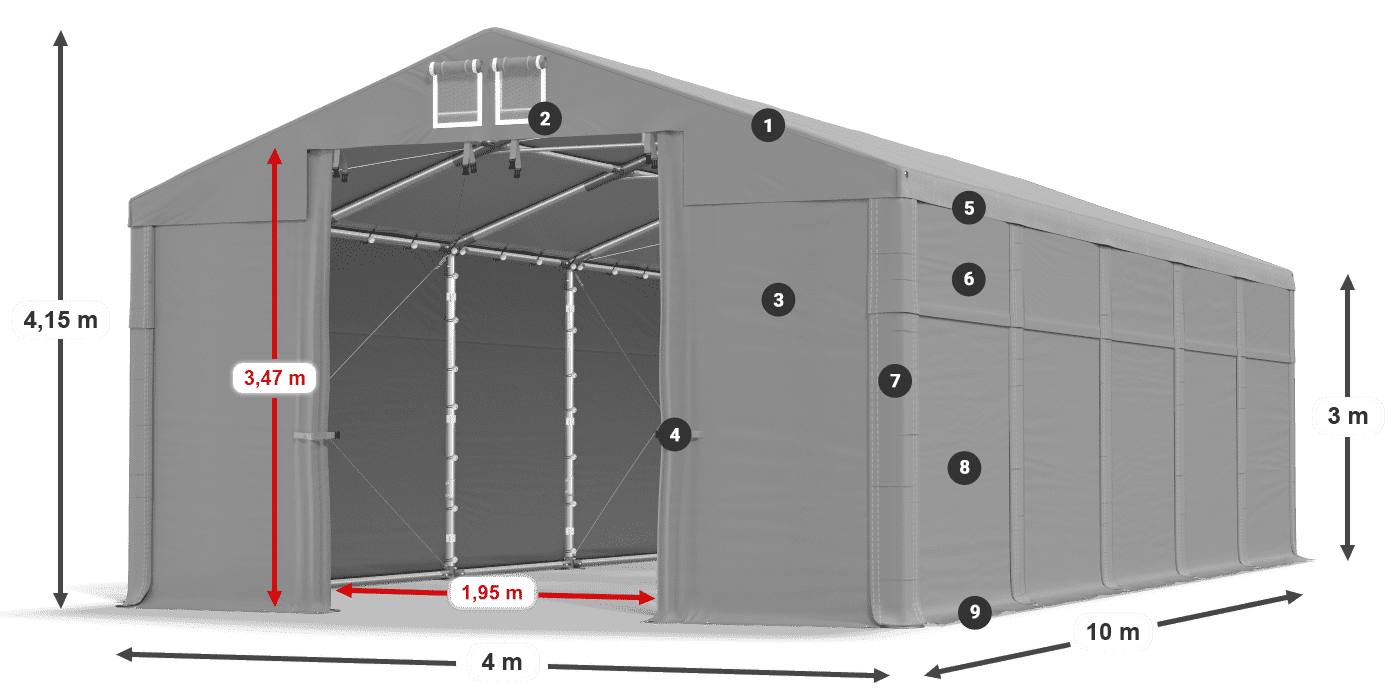Střecha: MS 580 PVC Stěny: FR 620 PVC  3m legenda