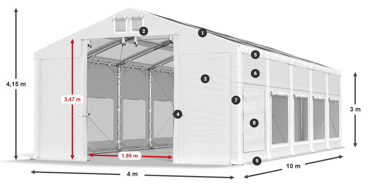 Střecha: MS T 580 PVC Stěny: SD M 500 PVC 3m legenda