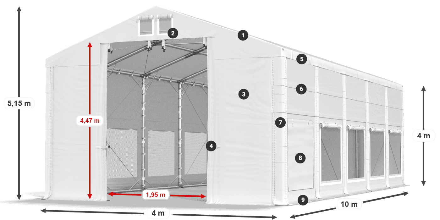 Střecha: FR 620 PVC Stěny: SD 500 PVC 4m legenda