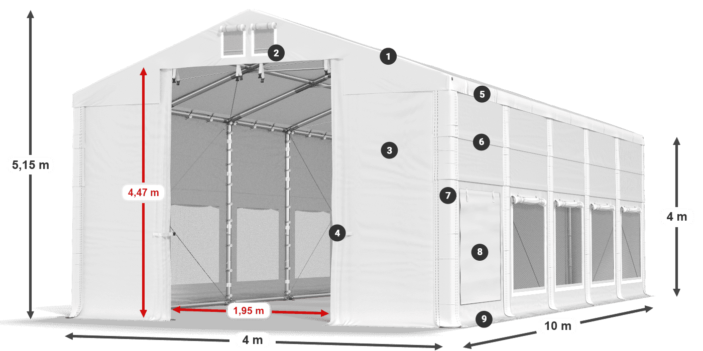 Střecha: FR 620 PVC Stěny: SD 500 PVC 4m legenda