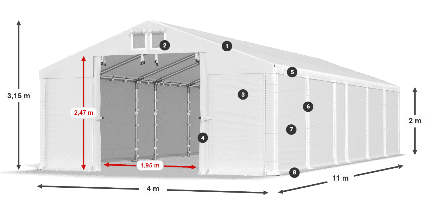 Střecha: MS 580 PVC Stěny: FR M 620 PVC 2m legenda
