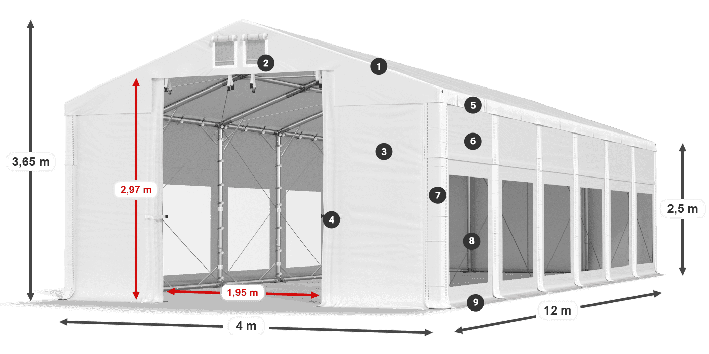 Střecha: MS 580 PVC Stěny: MS 580 PVC 2,5 m legenda