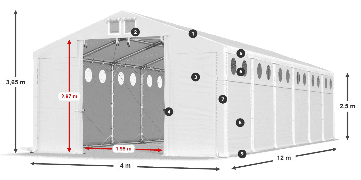 Střecha: MS 580 PVC Stěny: SD O 500 PVC 2,5 m legenda