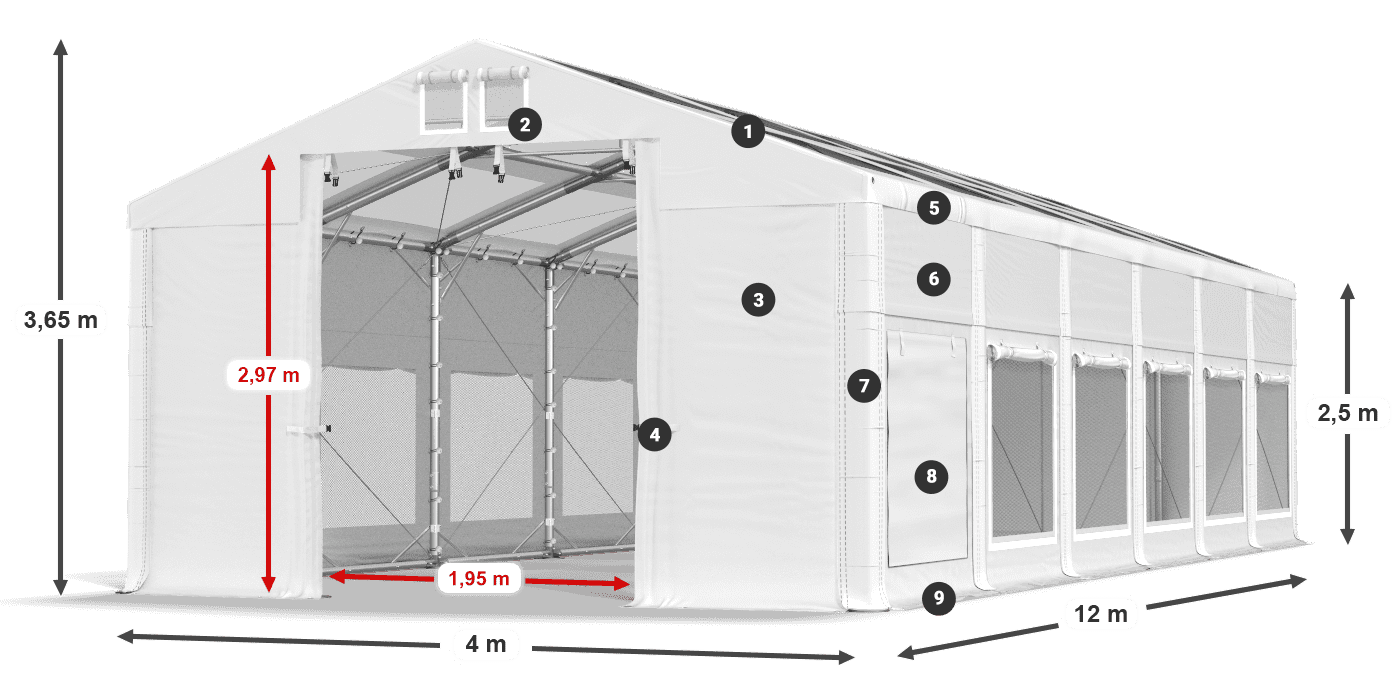 Střecha: MS T 580 PVC Stěny: SD M 500 PVC 2,5 m legenda