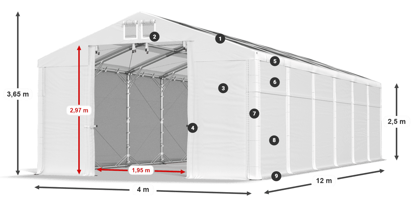 Střecha: MS T 580 PVC Stěny: SD 500 PVC 2,5 m legenda