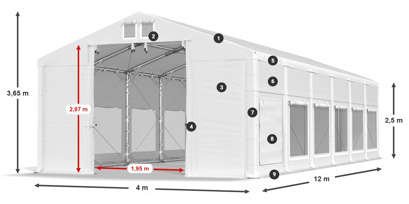Střecha: MS 580 PVC Stěny: SD M 500 PVC 2,5 m legenda