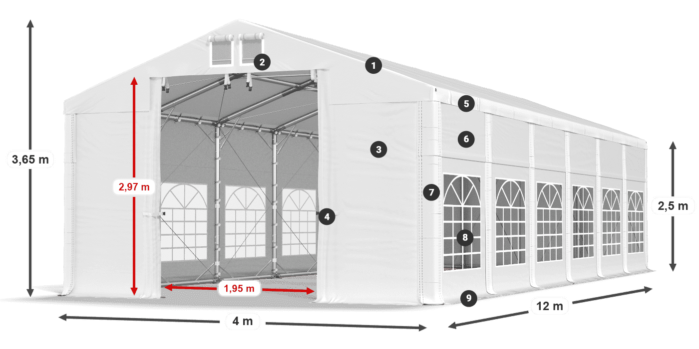 Střecha: SD 560 PVC Stěny: FR 620 PVC legenda 2,5m