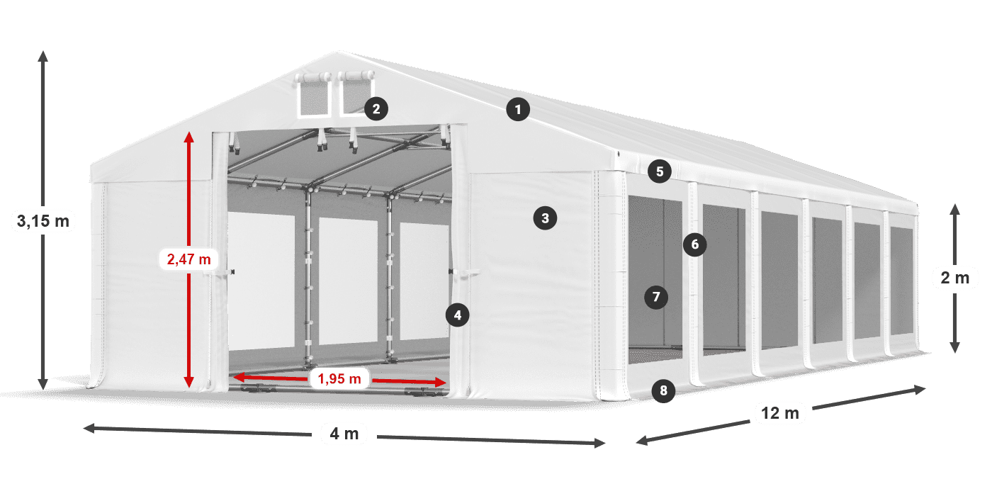 Střecha: FR 620 PVC Stěny: MS 580 PVC 2m legenda