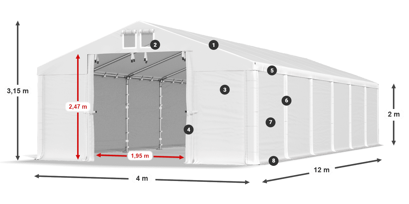 Střecha: FR 620 PVC Stěny: SD 500 PVC 2m legenda