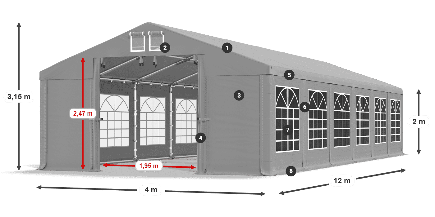 Střecha: FR 620 PVC Stěny: SD 500 PVC 2m legenda