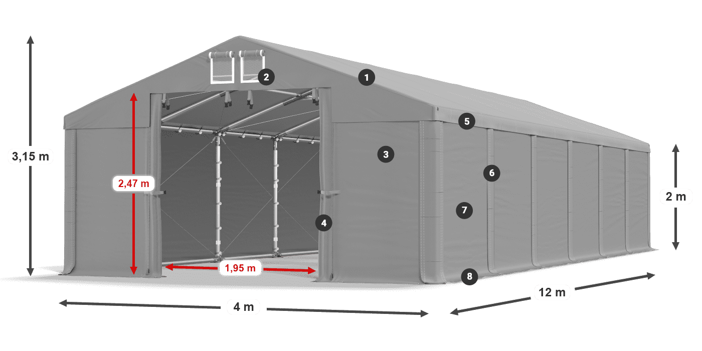 Střecha: FR 620 PVC Stěny: SD 500 PVC 2m legenda