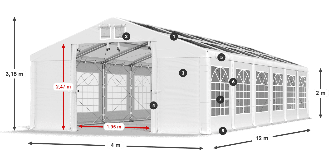 Střecha: MS T 580 PVC Stěny: FR 620 PVC 2m legenda