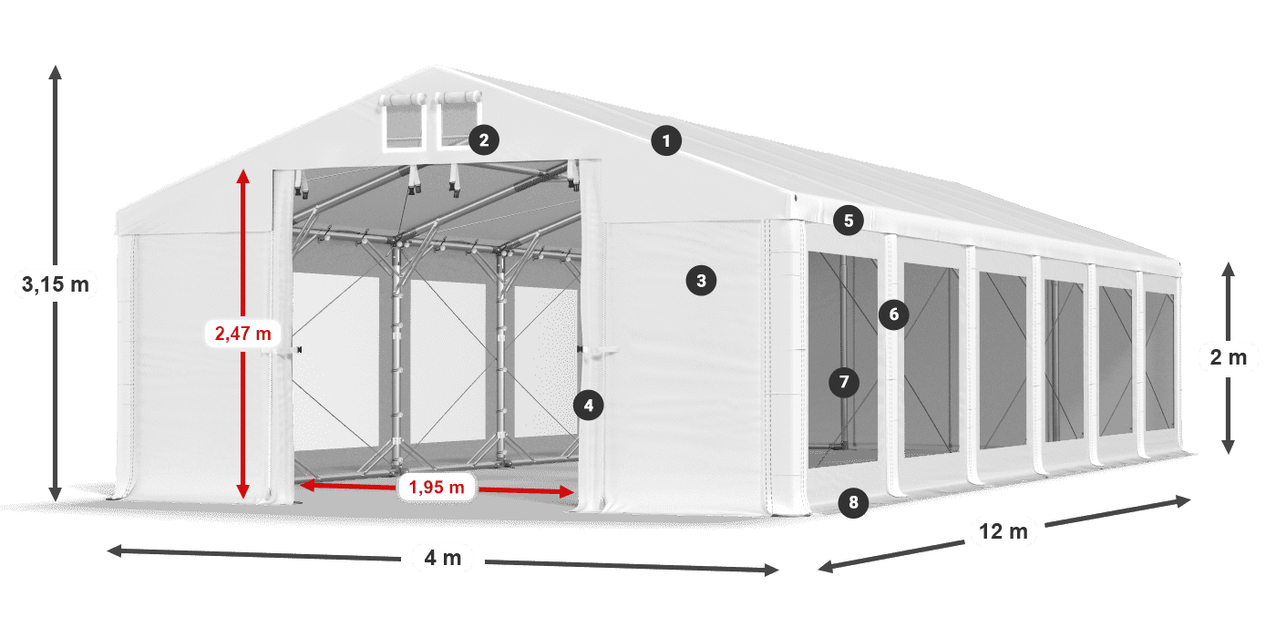 Střecha: MS 580 PVC Stěny: MS 580 PVC 2m legenda