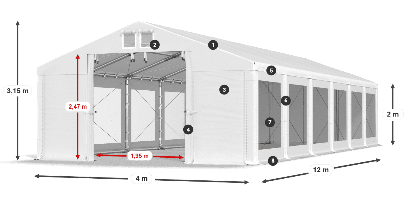 Střecha: MS 580 PVC Stěny: MS 580 PVC 2m legenda