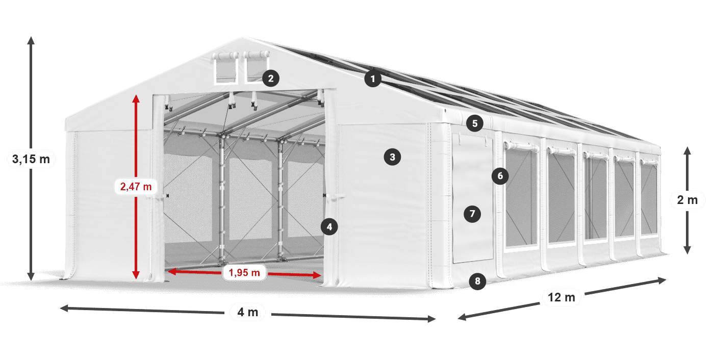 Střecha: MS T 580 PVC Stěny: SDM 500 PVC 2m legenda