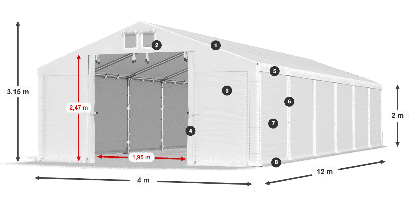 Střecha: MS 580 PVC Stěny: SD 500 PVC 2m legenda