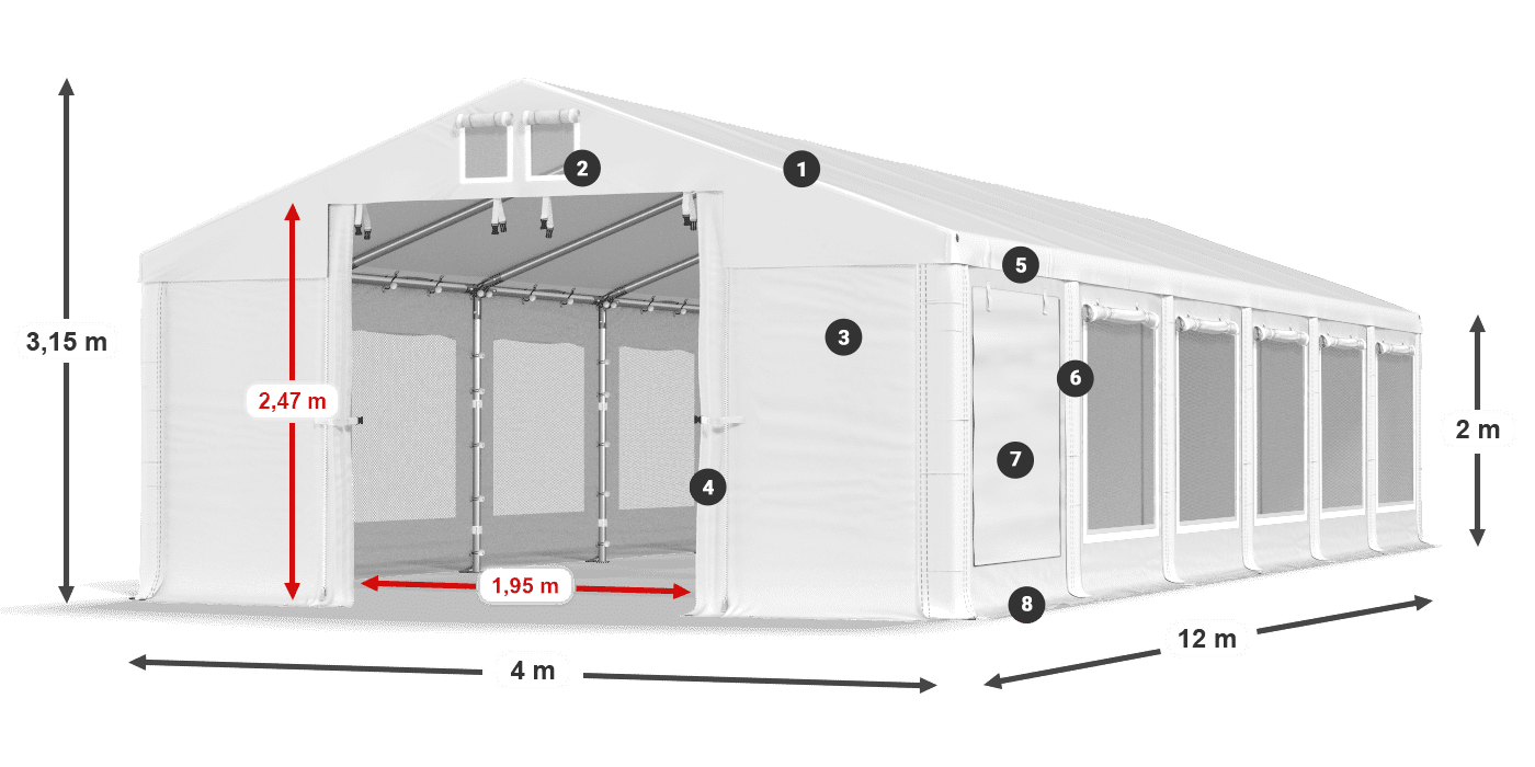 Střecha: MS 580 PVC Stěny: SD M 500 PVC 2m legenda