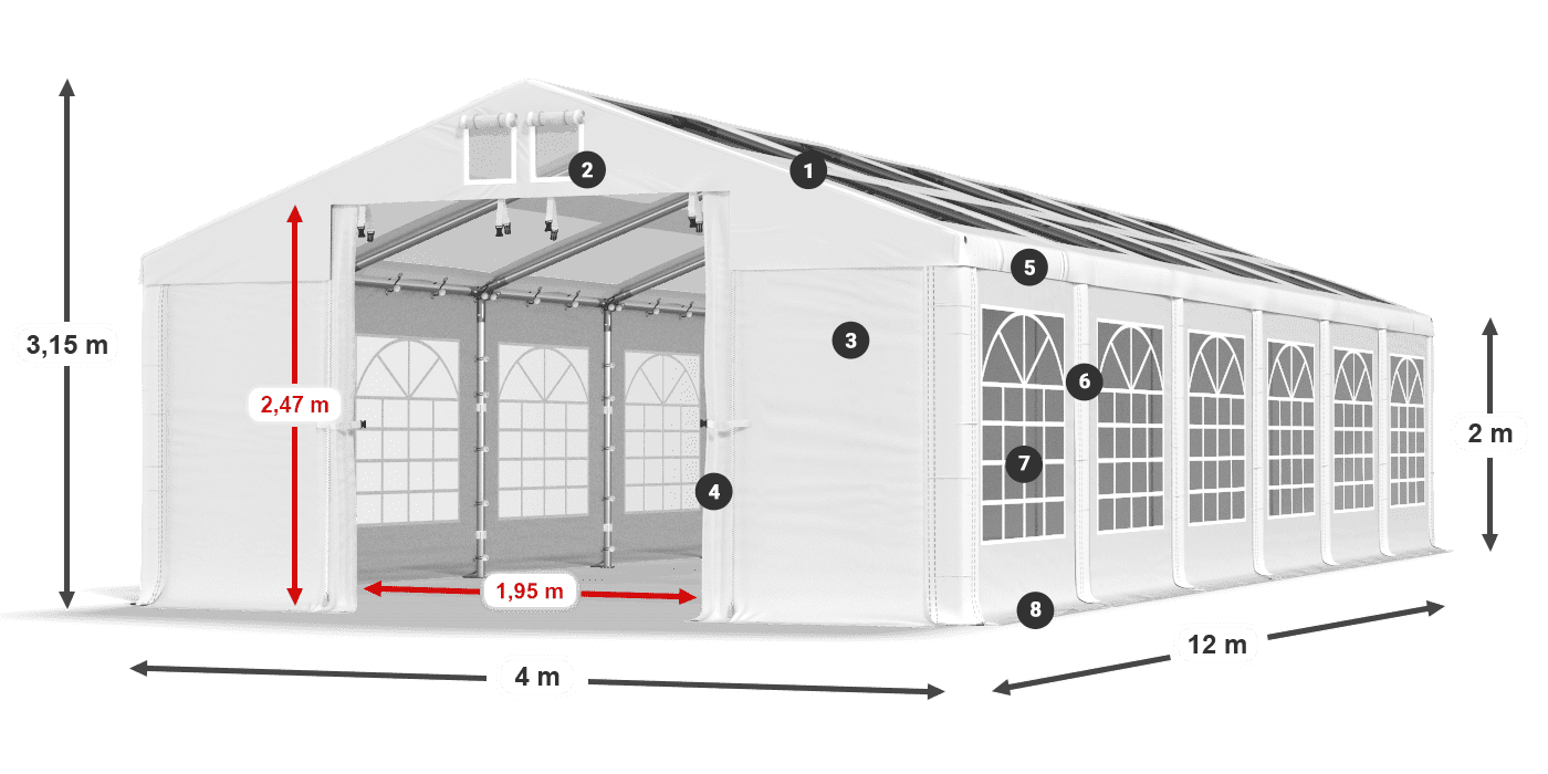 Střecha: MS 580 PVC Stěny: SD 500 PVC 2m legenda