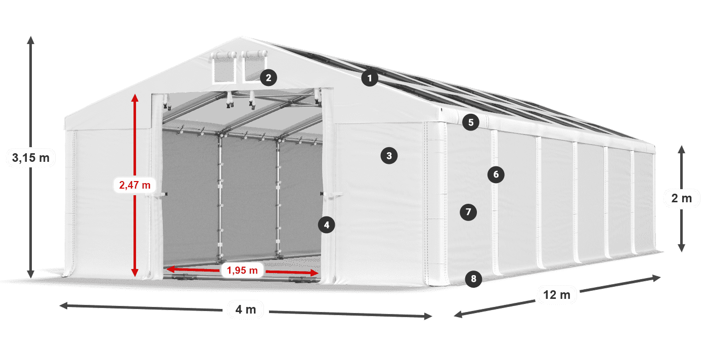 Střecha: MS T 580 PVC Stěny: SD 500 PVC 2m legenda