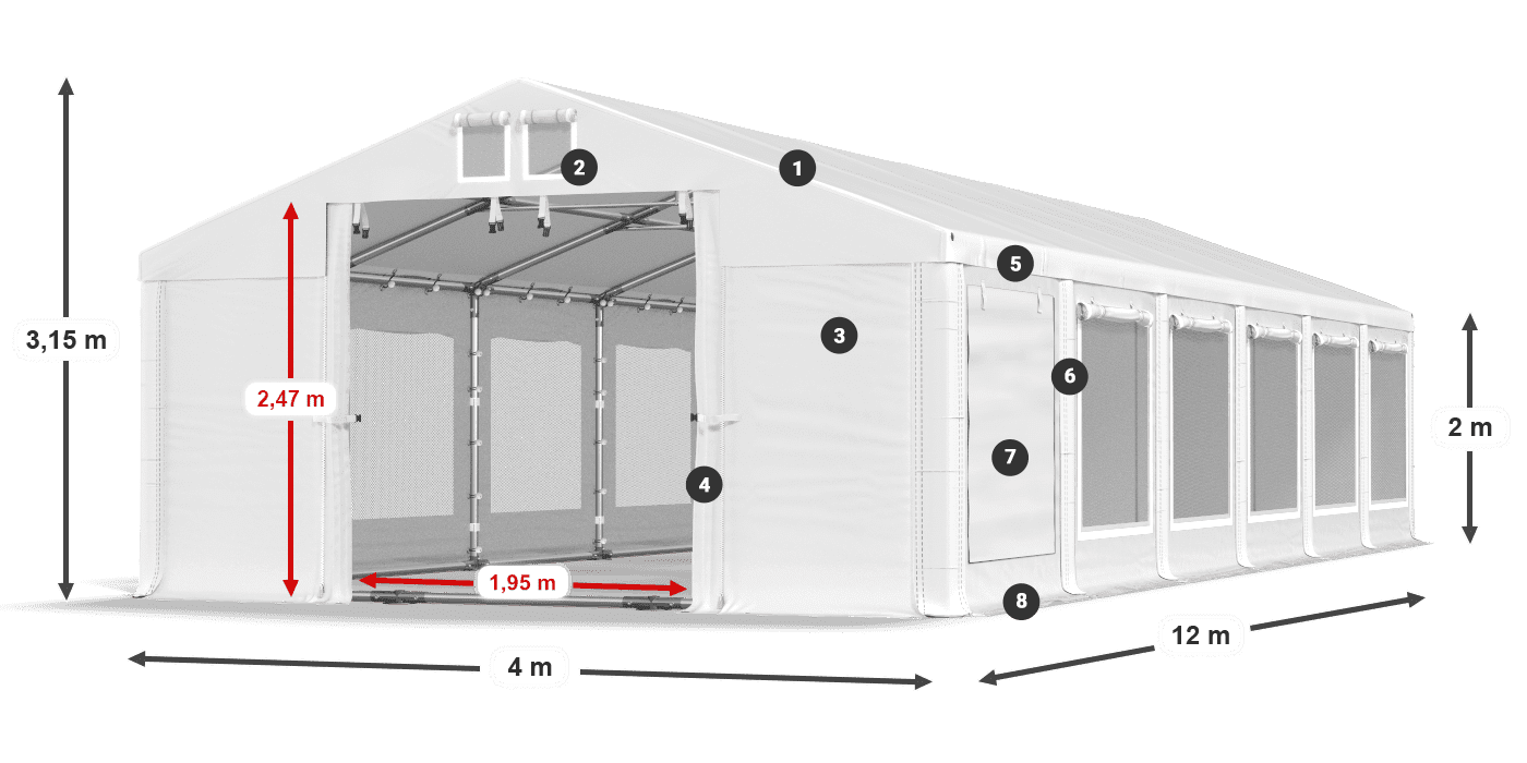 Střecha: MS 580 PVC Stěny: SD M 500 PVC 2m legenda