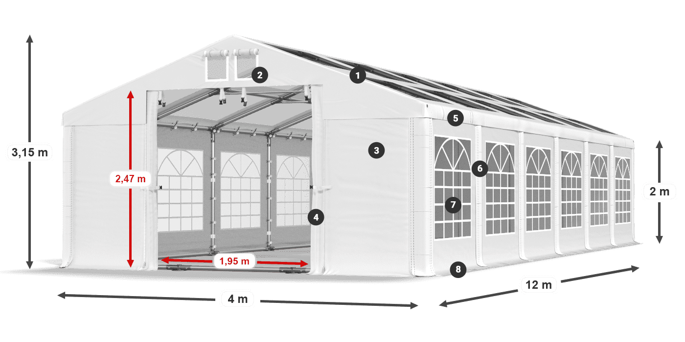 Střecha: MS 580 PVC Stěny: SD 500 PVC 2m legenda