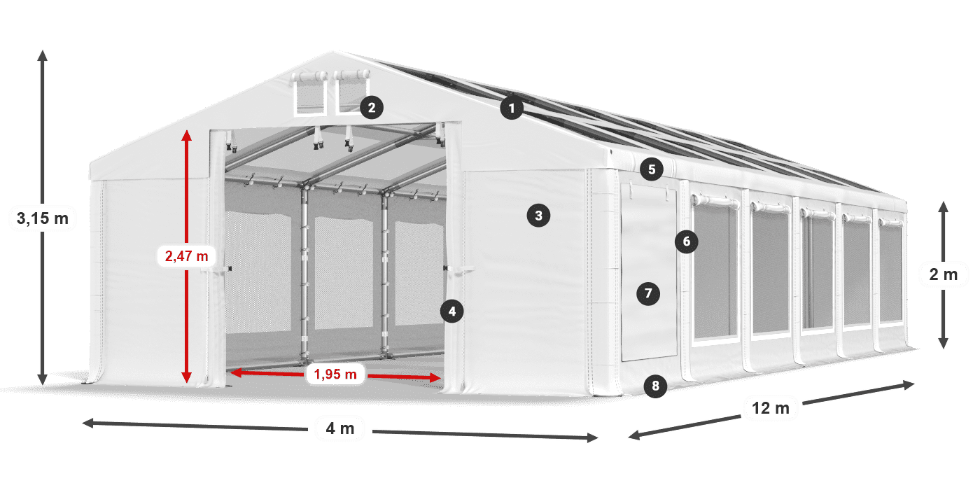 Střecha: MS T 580 PVC Stěny: SDM 500 PVC 2m legenda
