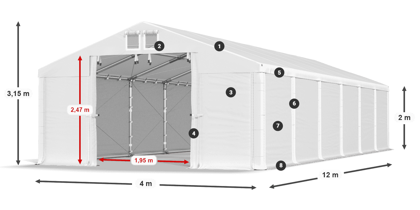 Střecha: MS 580 PVC Stěny: SD 500 PVC 2m legenda